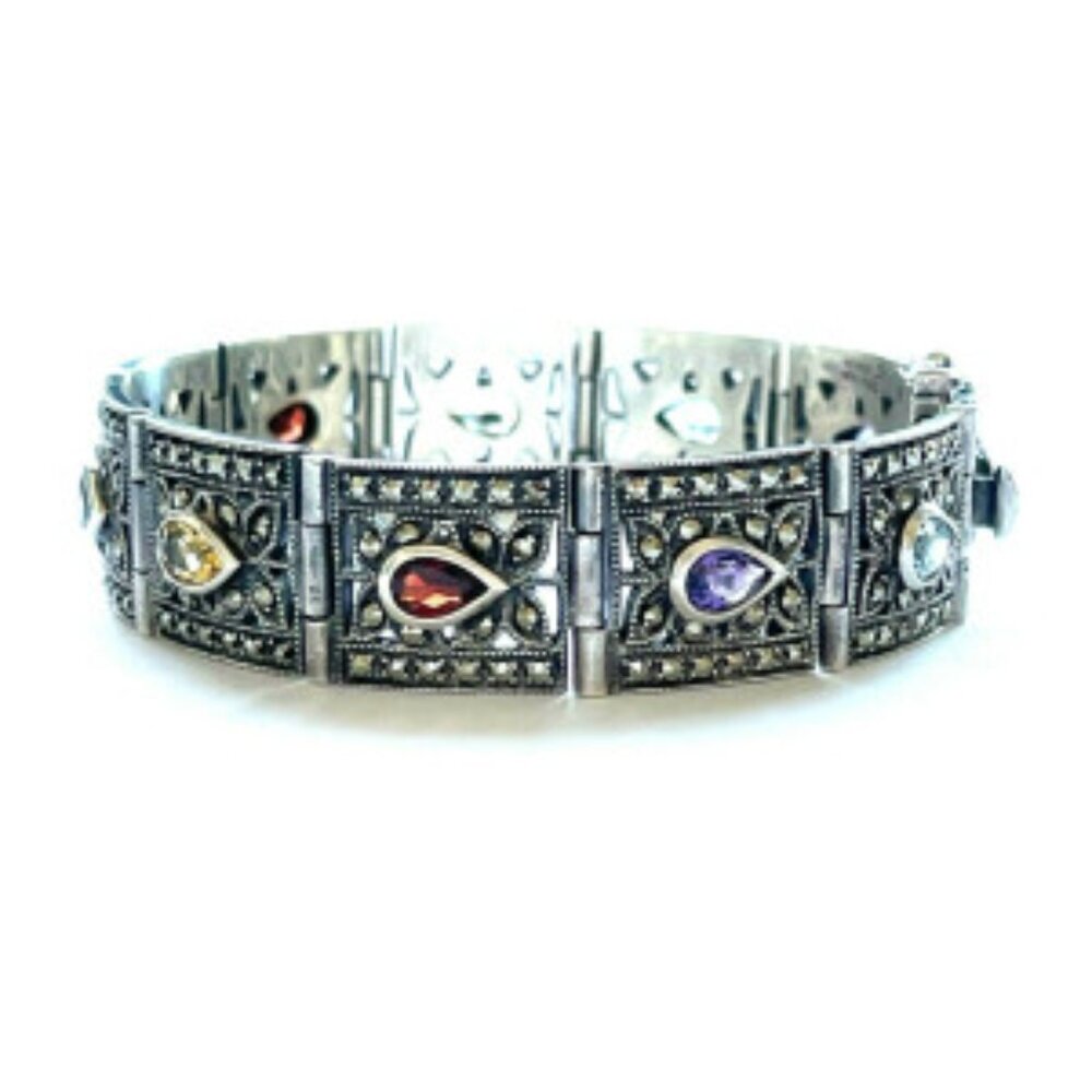 Sterling Silver Multicolor Gemstone Link Bracelet - image 5